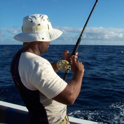 Roddy beim Einholen der Schleppangel